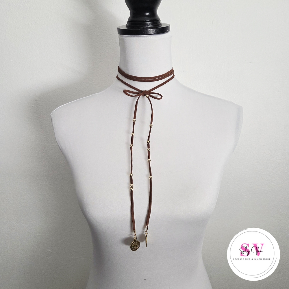 Brown Wrap Around Choker With Coin Tips